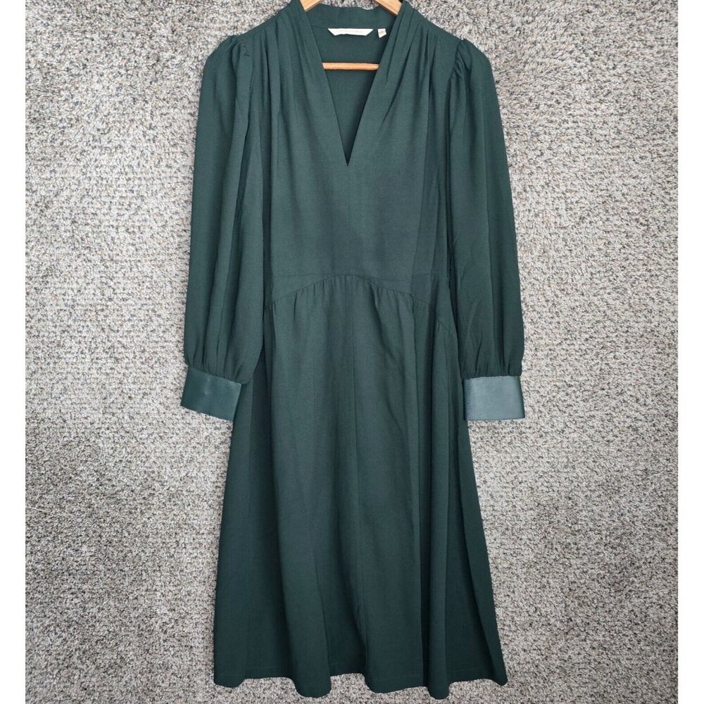 Soft Surroundings Dress Womens 4 Green Katrina A Line V Neck‎ Midi Ladies